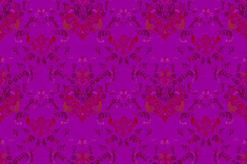 Seamless pattern with interesting doodles on colorfil background. Pano. Raster illustration.