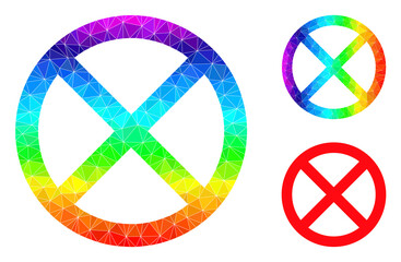Low-poly stopped icon with rainbow colored. Rainbow colored polygonal stopped vector is combined from random colored triangles. Flat geometric 2d modeling abstraction is designed by stopped icon.