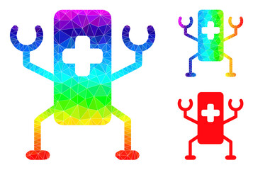 lowpoly medical nanobot icon with spectrum vibrant. Rainbow colored polygonal medical nanobot vector constructed from scattered bright triangles.