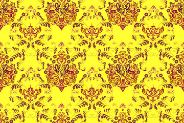 Seamless pattern with interesting doodles on colorfil background. Pano. Raster illustration.