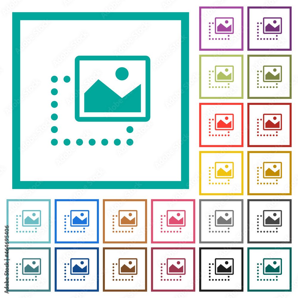 Poster drag image to top right flat color icons with quadrant frames