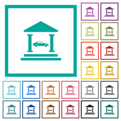 Car loan flat color icons with quadrant frames