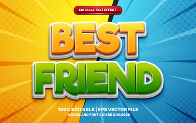 best friend funny cartoon hero ediable text effect style 3d template on halftone background