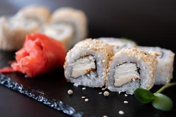 Sushi dish of traditional Japanese cuisine, made from and various seafood,