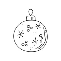 Doodle Christmas ball,hand drawn decoration,New Year toy,festive element.Use for holiday cards,coloring book, posters,banners,calendars,print.Outline drawing picture.Isolated.Vector illustration