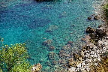Seascape view from the cliff in Riserva Naturale Orientata dello Zingaro, San Vito Lo Capo, Sicily, Italy