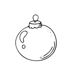 Doodle Christmas ball,hand drawn decoration,New Year toy,festive element.Use for holiday cards,coloring book, posters,banners,calendars,print.Outline drawing picture.Isolated.Vector illustration