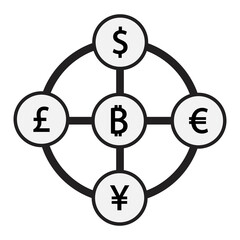 Currency exchange dollar euro pound yen yuan bitcoin diagram