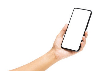Smartphone in female hand isolated on white background