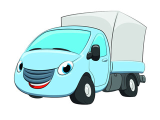 Cute cartoon delivery car. vector illustration. Funny car. For banner.