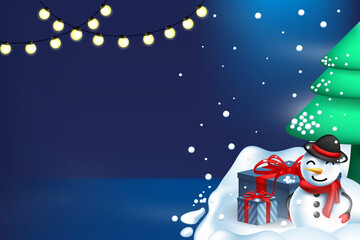 christmas copy space background with gift and snowman