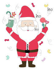 Merry Christmas with Santa Claus characters in various gestures Designed in doodle style for Christmas themes, decorations, cards, patterns, pillow patterns, t-shirts, stickers, digital print and more