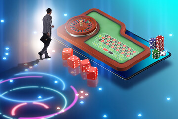 Businessman in online casino concept