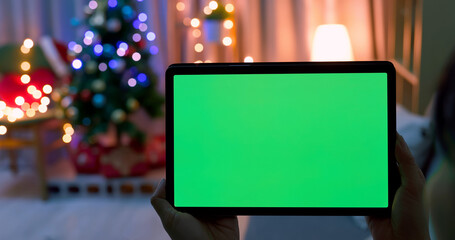 woman watch green screen tablet