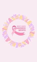 Naklejka premium Vector Breast Cancer Awareness Month Poster Design. Stroke Pink Ribbon. October is Cancer Awareness Month