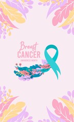 Fototapeta na wymiar Vector Breast Cancer Awareness Month Poster Design. Stroke Pink Ribbon. October is Cancer Awareness Month