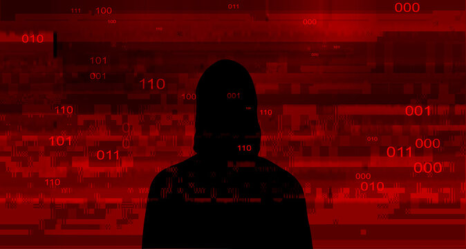 Computer hacker on abstract binary code background. Hacking concept
