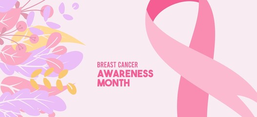 Vector Breast Cancer Awareness Month Poster Design. Stroke Pink Ribbon. October is Cancer Awareness Month