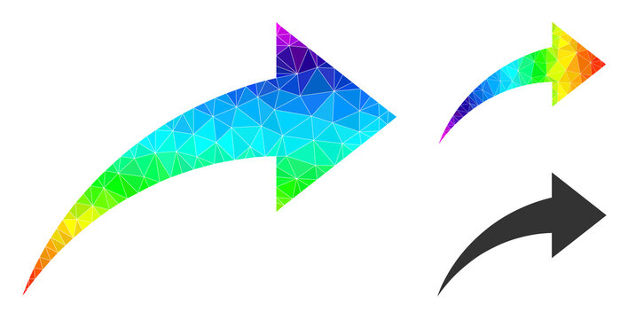 Low-poly redo icon with rainbow vibrant. Spectrum colored polygonal redo vector is constructed with randomized colored triangles. Flat geometric 2d modeling abstraction created from redo icon.