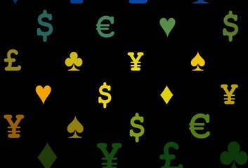 Dark red, yellow vector cover with symbols of gamble.