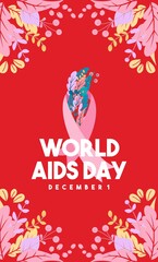 World aids day design template. Stroke red ribbon. October is Cancer Awareness Month