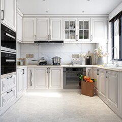 3d render white design home kitchen