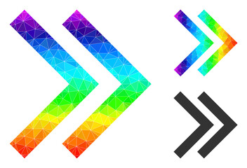 Low-poly shift right icon with spectrum colored. Spectrum colored polygonal shift right vector combined from chaotic colored triangles.