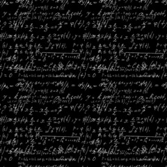 Seamless math black board with handwritten mathematical and physics formulas and proves. Vector