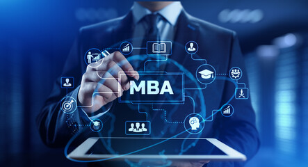 MBA Master of business administration education learning concept on screen.