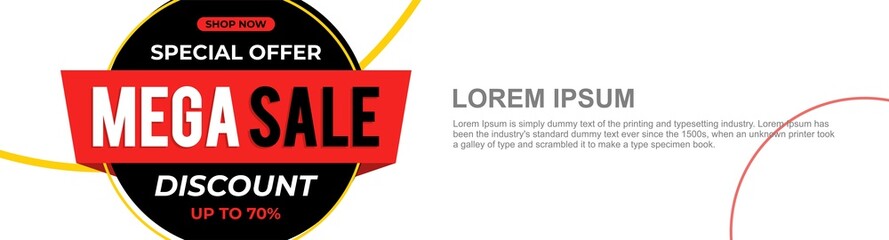 Sale banner design with discount up to 70% off. Flash sale vector template.