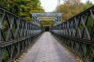 Fototapeta na wymiar old Bailey bridge over the Bocholt Herentals canal at the Lommel pictures in the Belgian Kempen