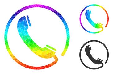 lowpoly phone icon with spectral gradient. Spectrum vibrant polygonal phone vector is constructed with chaotic bright triangles. Flat geometric lowpoly illustration is designed by phone pictogram.