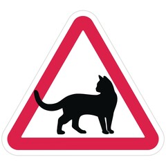 Beware of cats, road sign, cat on board, red triangle vector icon