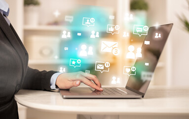 Young person surfing on social media network