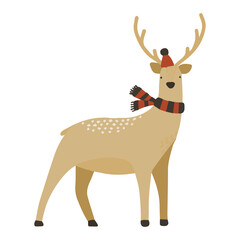 A deer in a red Christmas hat.