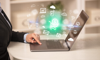 Businessman working on laptop with new business concept