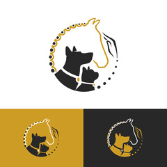 Cat dog and horse animal veterinary logo vector illustration with color variations