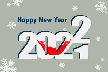 New Year's card 2022. It depicts an element of the Easter Island flag, a festive inscription and snowflakes. It can be used as an advertising poster, postcard, website or national greeting card.