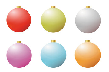 Set of colorful Christmas balls isolated on white background. There are red, green, gray, pink, blue, orange balls. Light bulb in festival concept. Vector illustration.