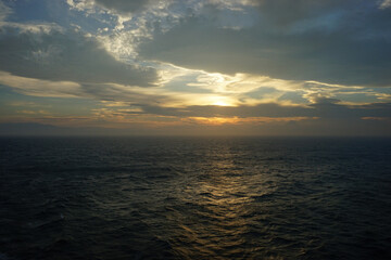 Sunset view from ferry in pacific ocean - フェリーからの太平洋の夕日