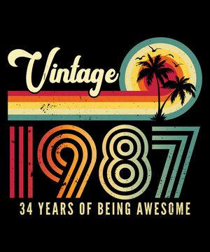 Vintage 1987 Birthday 34 Years Old T-shirt Design