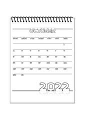 Set of 2022 Calendar: October. Black outline on white background. Vector illustration.