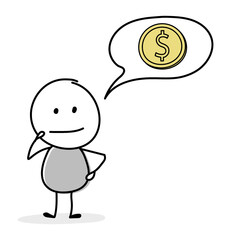 Funny stickman with dollar. Money saving concept. Icon set. Vector