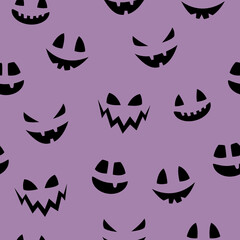 Funny Halloween texture with funny pumpkin face. Seamless pattern. Vector