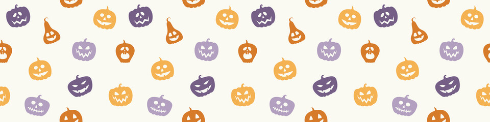 Halloween pattern with funny pumpkin lanterns. Banner. Vector