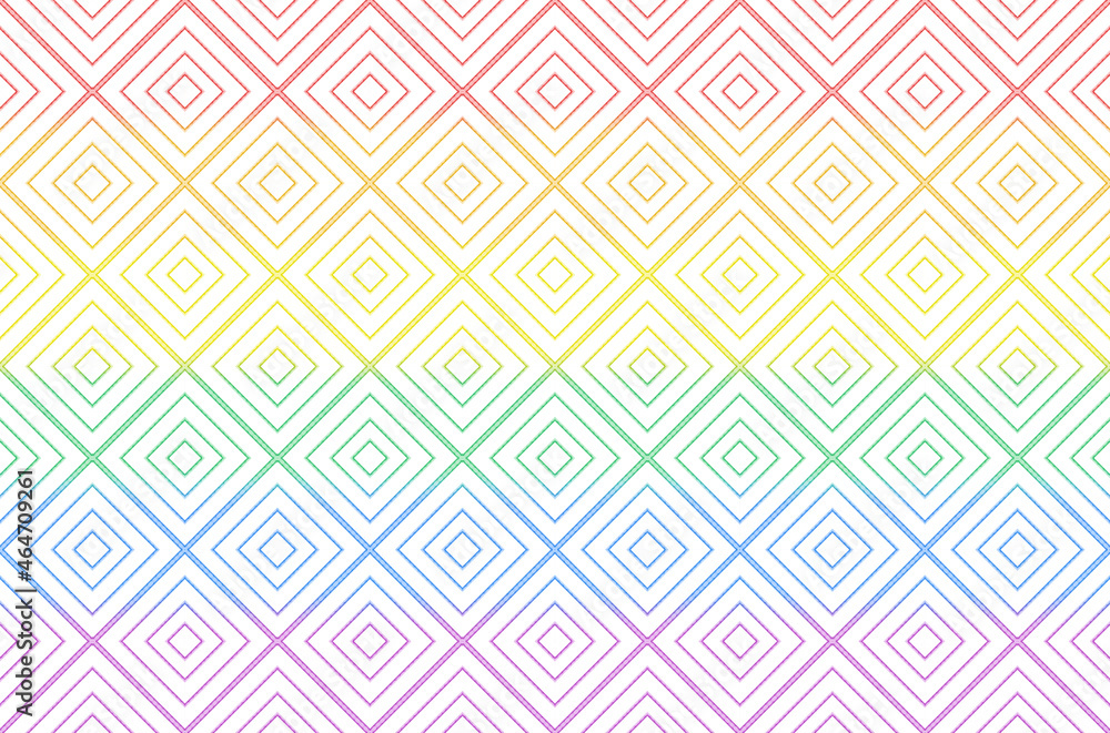 Poster 3d rendering. light lgbt rainbow color square grid tile pattern wall design background.