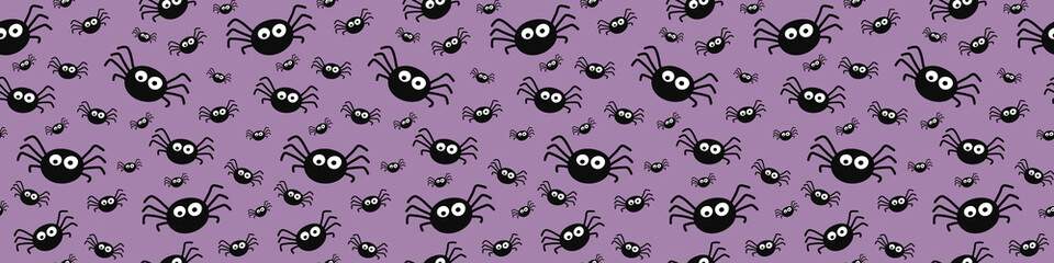 Halloween banner with funny spiders. Wallpaper. Vector