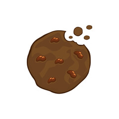 illustration of cookies with bite and chocolate pieces isolated on white background