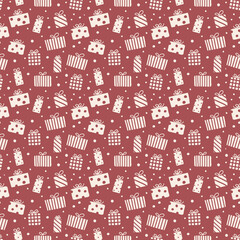 Pattern with Christmas gift boxes. Wallpaper concept. Vector