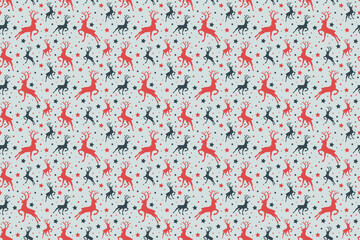 Seamless pattern with Christmas icons. Reindeers and stars. Vector